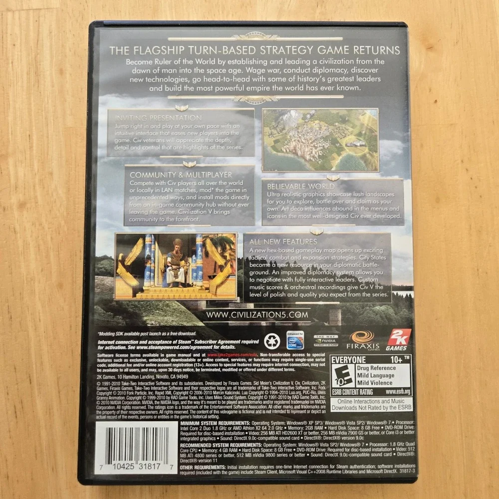Sid Meier's Civilization V 5 PC DVD-ROM 2K Games Firaxis Strategy Complete